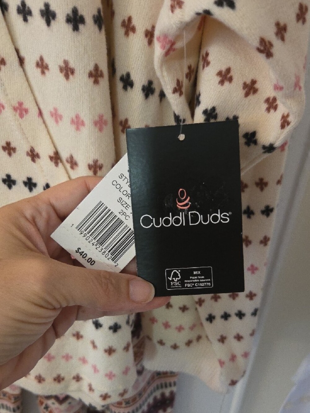 Cuddl Duds NWT Cream Fair Isle Crewneck PJ Set with Pink & Brown Accents XXL - Picture 2 of 15